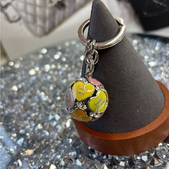 Coach 3D Poppy Bag Multi Heart Sphere Pave Crystal Keychain Keyring Charm NWOT - Picture 4 of 10